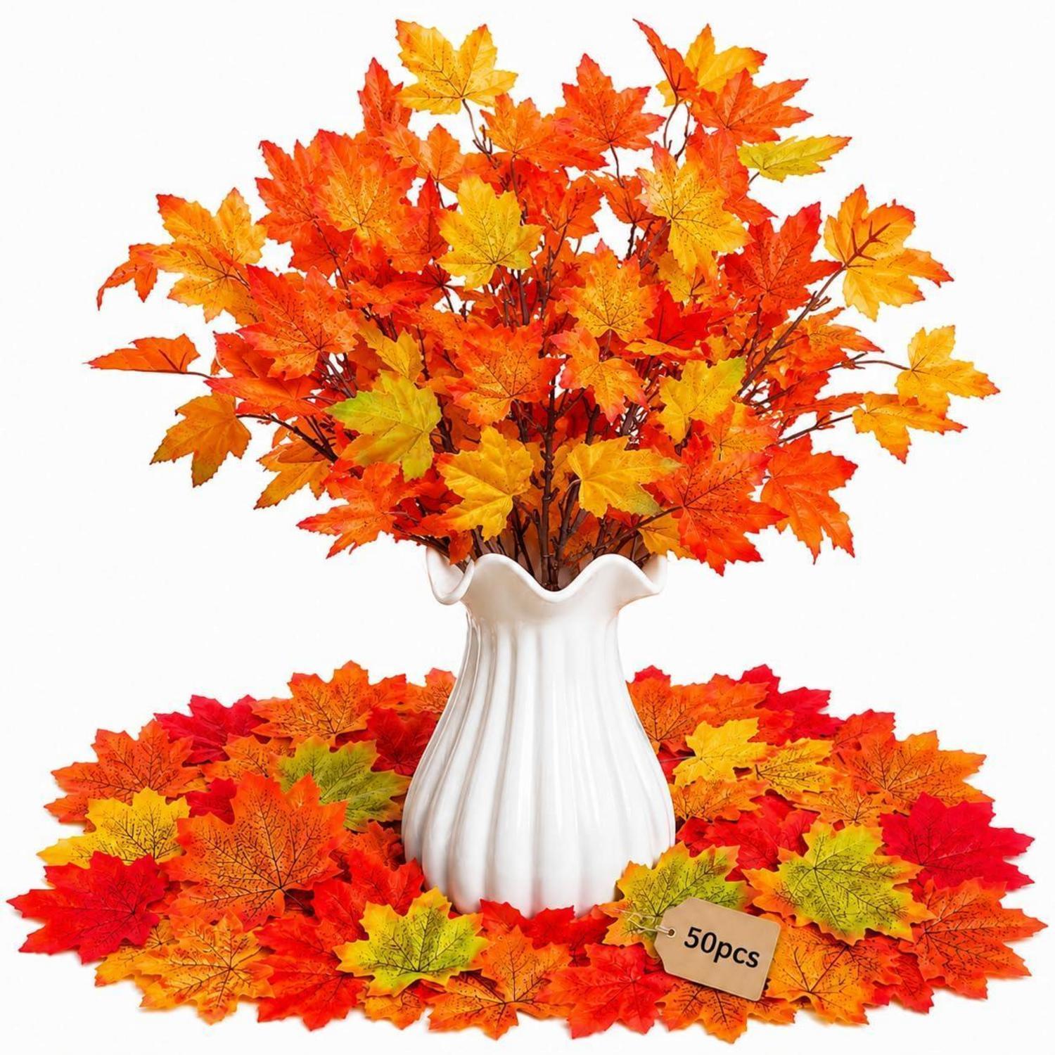 Künstliche Herbstblätter Deko Set Mit 6 Ahornzweigen & 50 Blättern