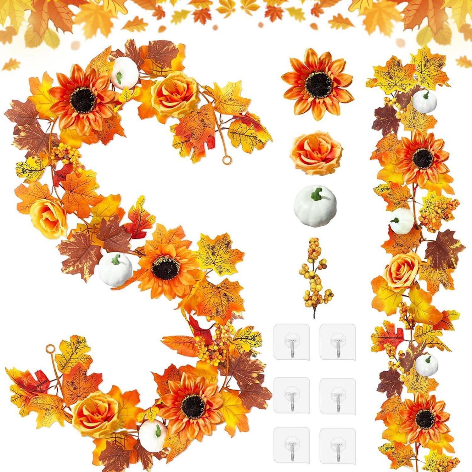 Künstliche Herbstgirlande 2er Set Ahornblätter Mit Sonnenblumen Und Rosen