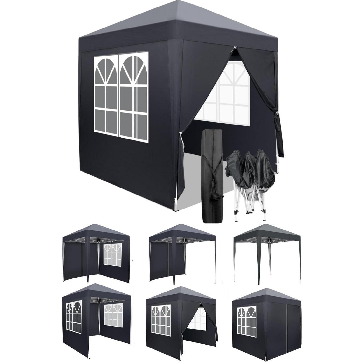 Faltpavillon 2x2m Pop-up Wasserdicht Uv-schutz 50+ Mit 4 Seitenteilen Dunkelgrau