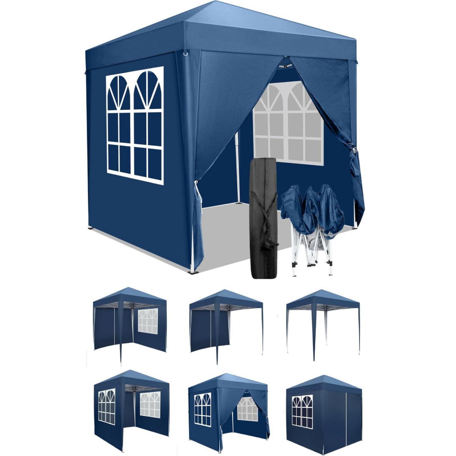 Faltpavillon 2x2m Pop-up Wasserdicht Uv-schutz 50+ Mit 4 Seitenteilen Blau