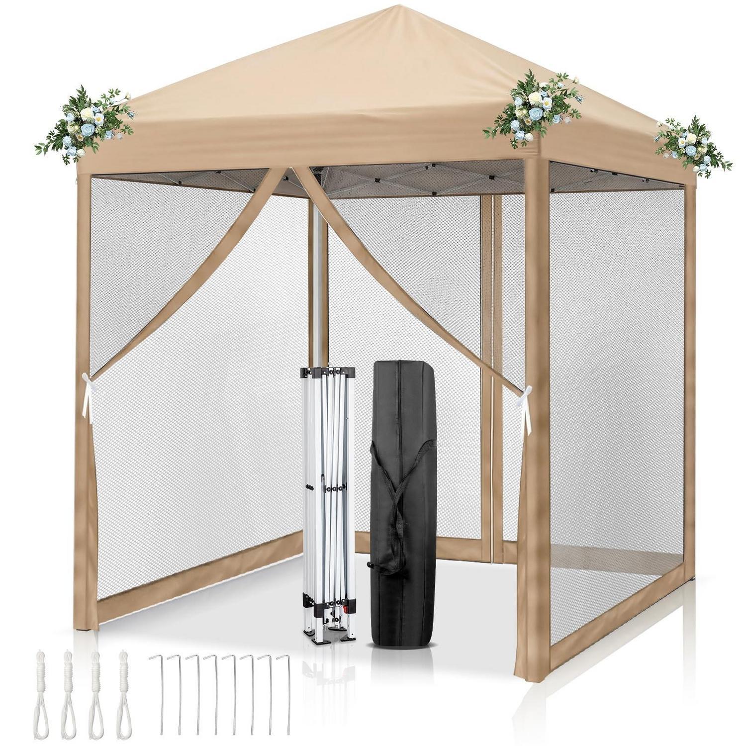 Faltpavillon 2x2m Khaki Mit Moskitonetzen, Uv-schutz 50+, Wasserdicht