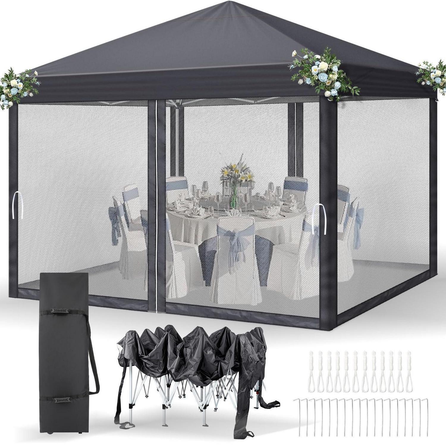 Faltpavillon 3x3m Mit Moskitonetzen, Wasserdicht, Uv-schutz 50+
