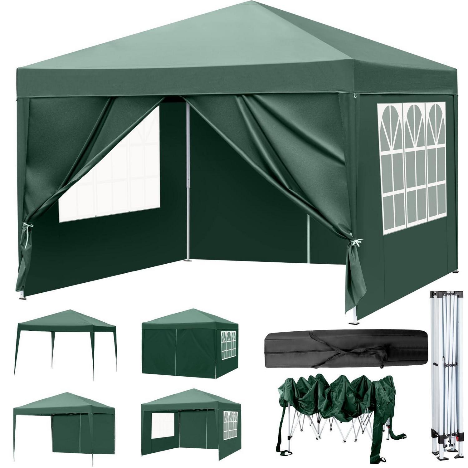 Faltpavillon 3x3m Wasserdicht Uv50+ Mit 4 Seitenteilen Grün