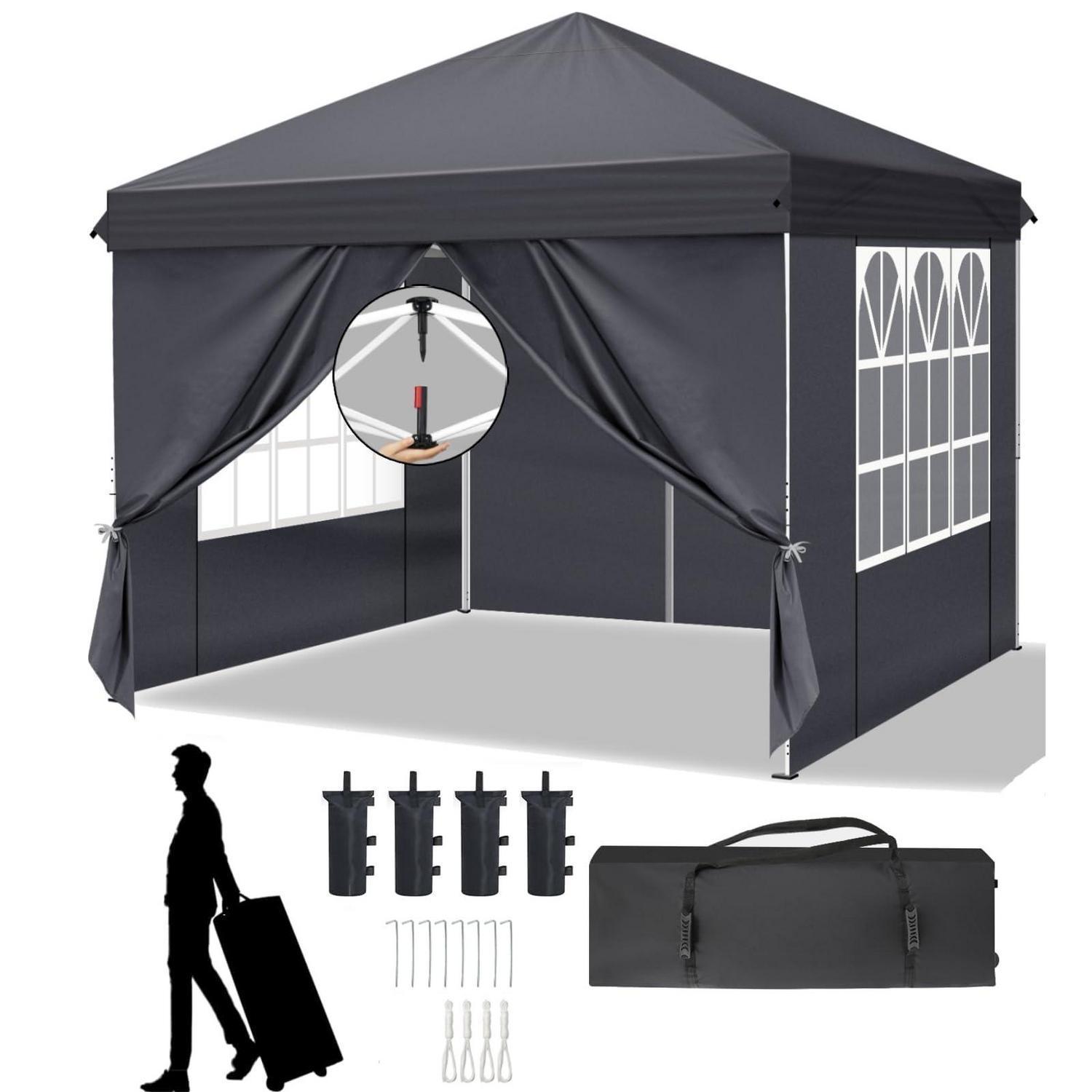 Faltpavillon 3x3m Anthrazit Mit 4 Seitenteilen, Wetterfest, Höhenverstellbar