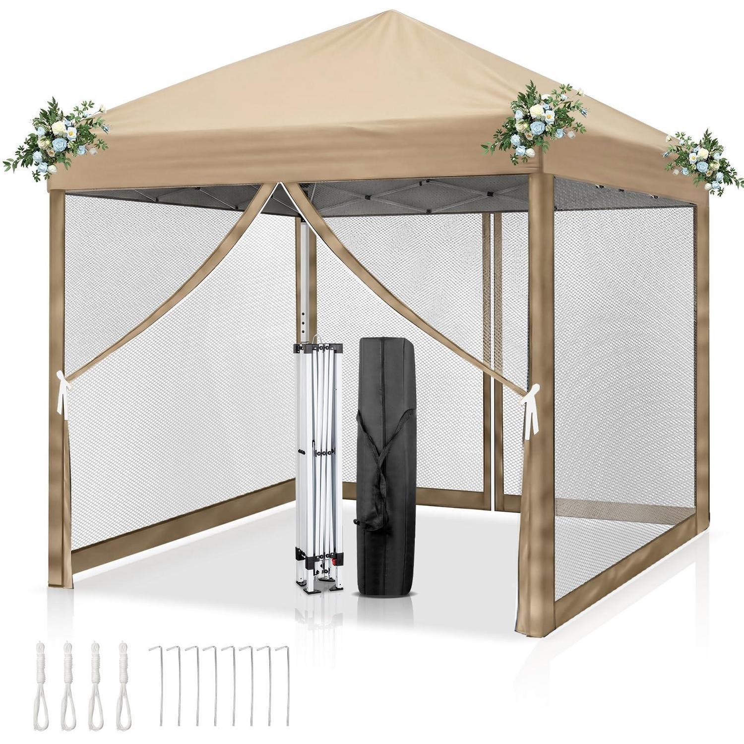 Faltpavillon 3x3m Khaki Mit Moskitonetzen, Uv-schutz 50+, Wasserdicht
