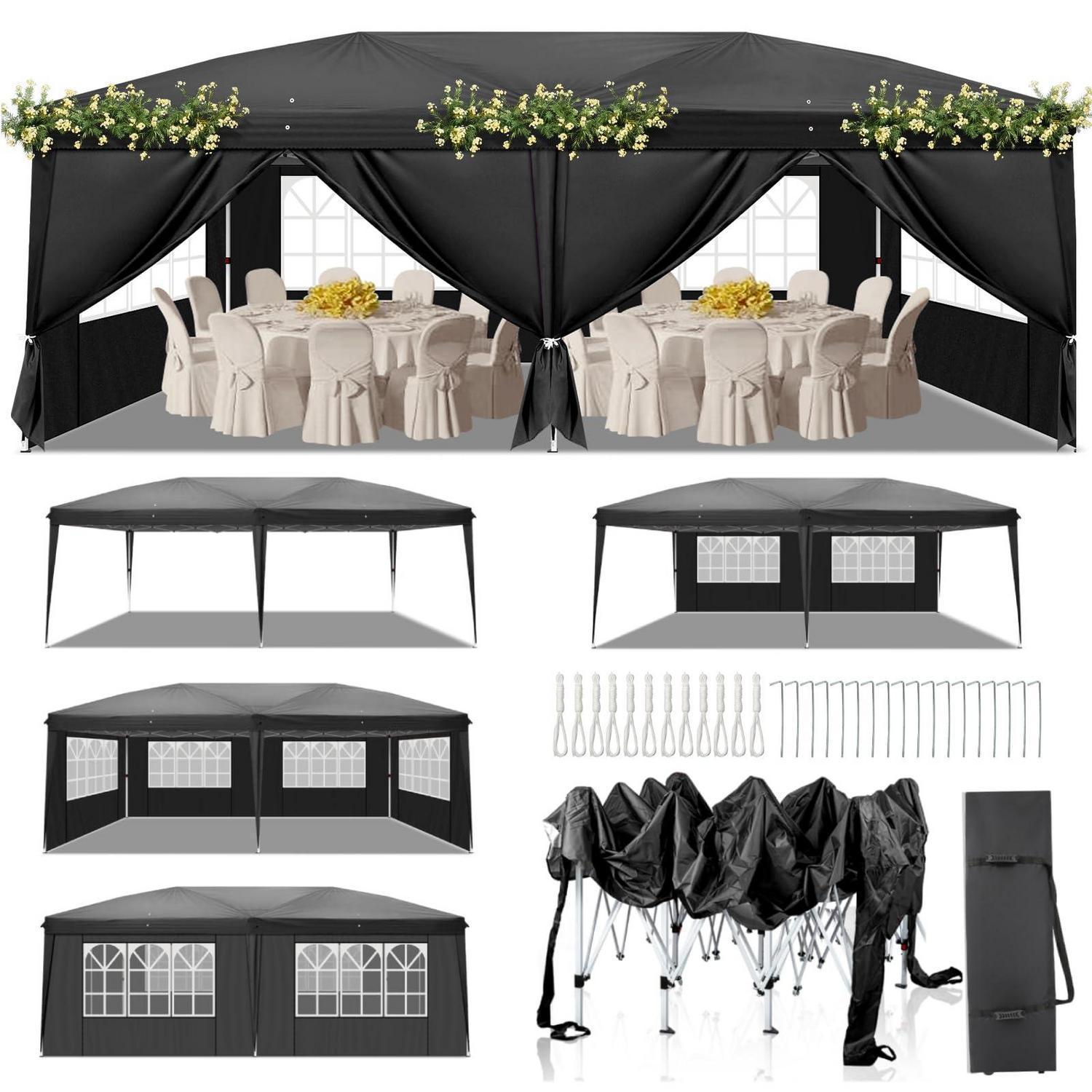 Faltpavillon 3x6m Pop-up Wasserdicht Winterfest Höhenverstellbar Uv Schutz 50+ Mit 6 Seitenteilen