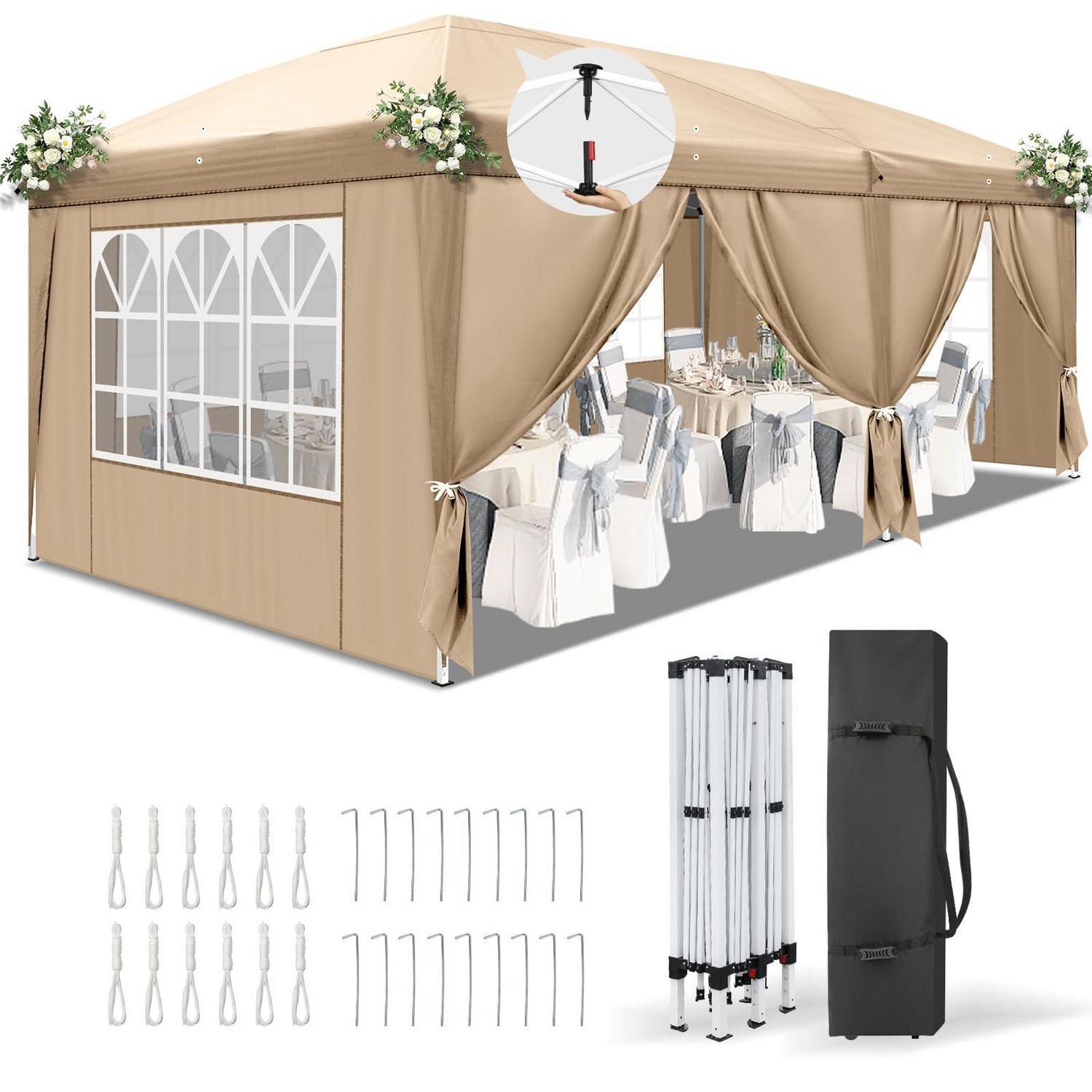 Faltpavillon 3x6m Khaki Mit 6 Seitenteilen, Wetterfest, Höhenverstellbar