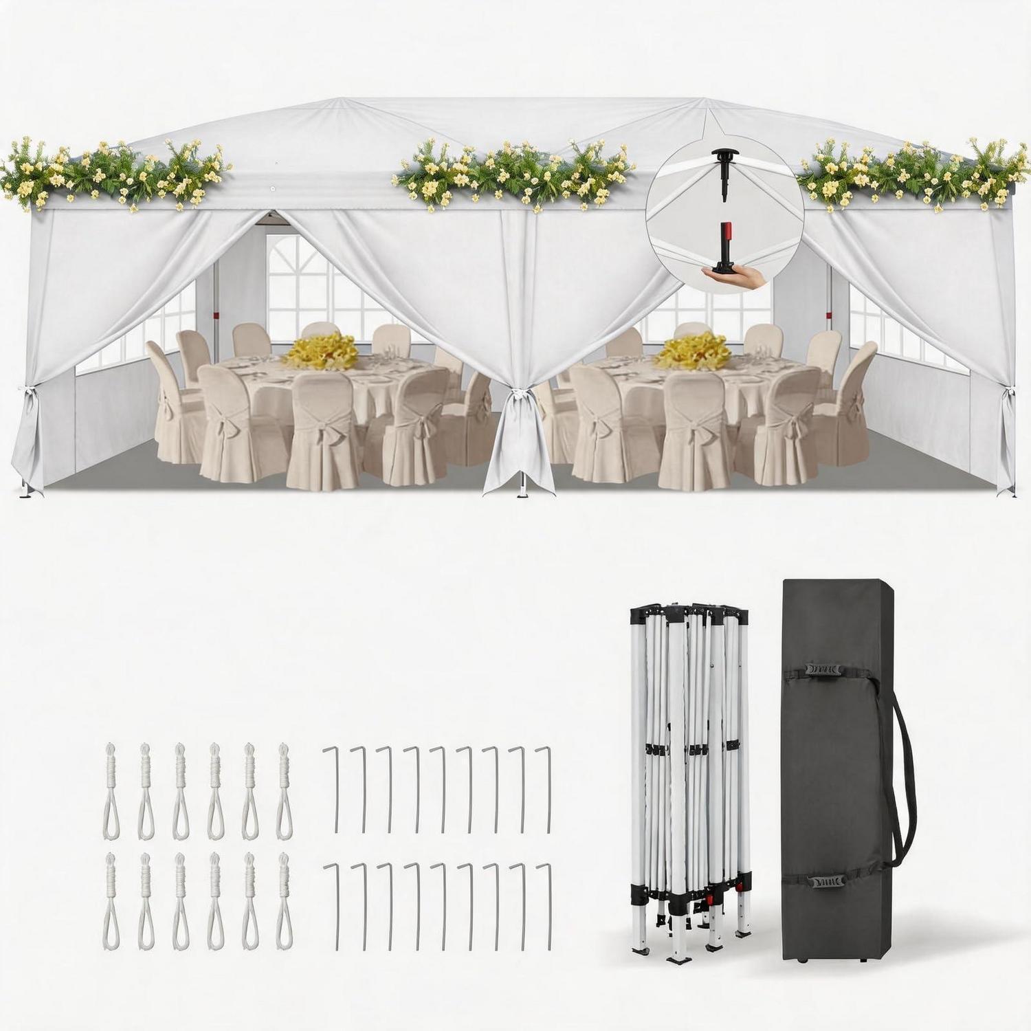 Faltpavillon 3x6m Mit 6 Seitenteilen, Wetterfest, Höhenverstellbar, Uv-schutz