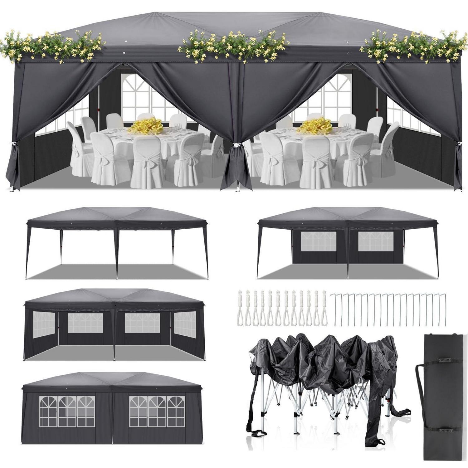 Faltpavillon 3x6m Mit Stahlrahmen, 6 Seitenteilen, Wetterfest, Höhenverstellbar