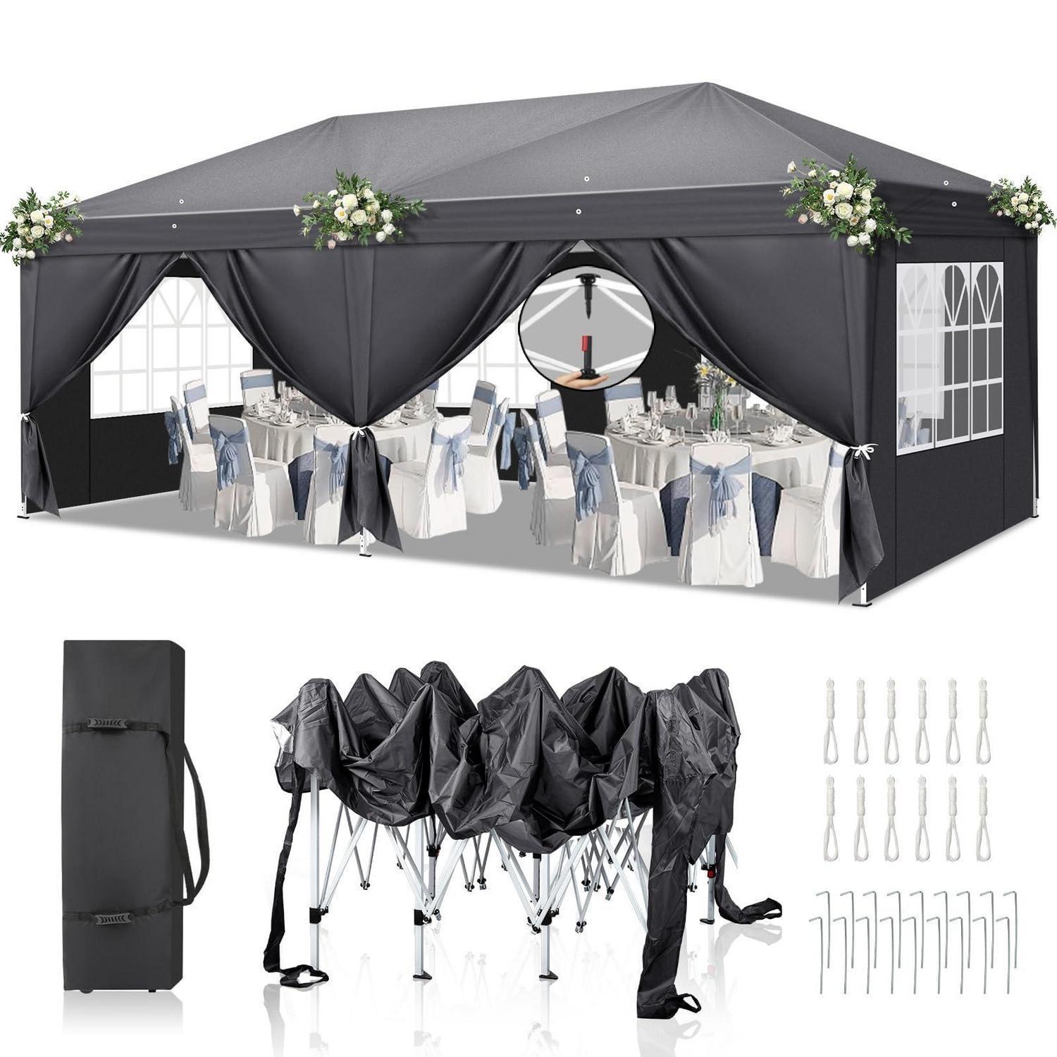 Faltpavillon 3x6m Anthrazit Mit 6 Seitenteilen, Wetterfest, Höhenverstellbar