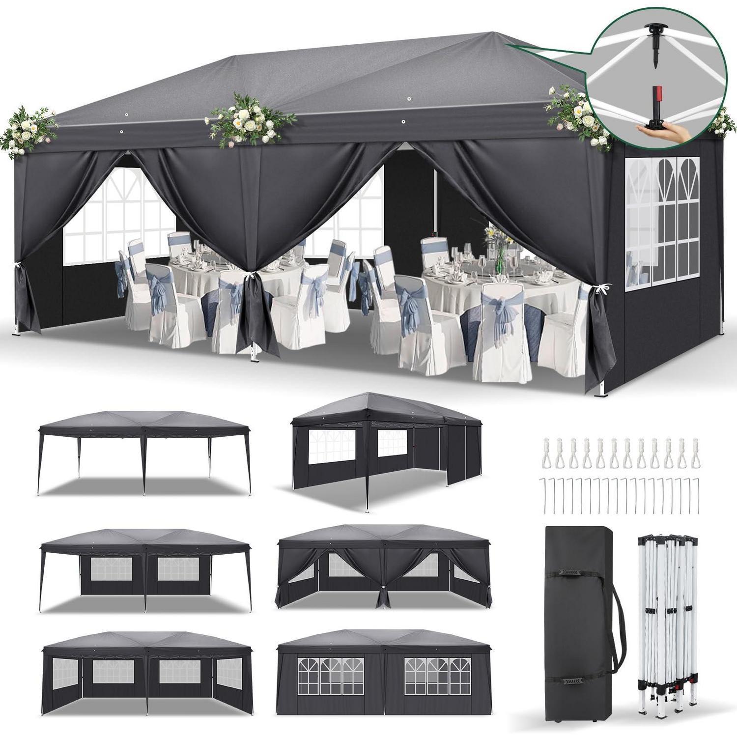 Faltpavillon 3x6m Wasserdicht Uv-schutz 50+ Mit 6 Seitenteilen Dunkelgrau