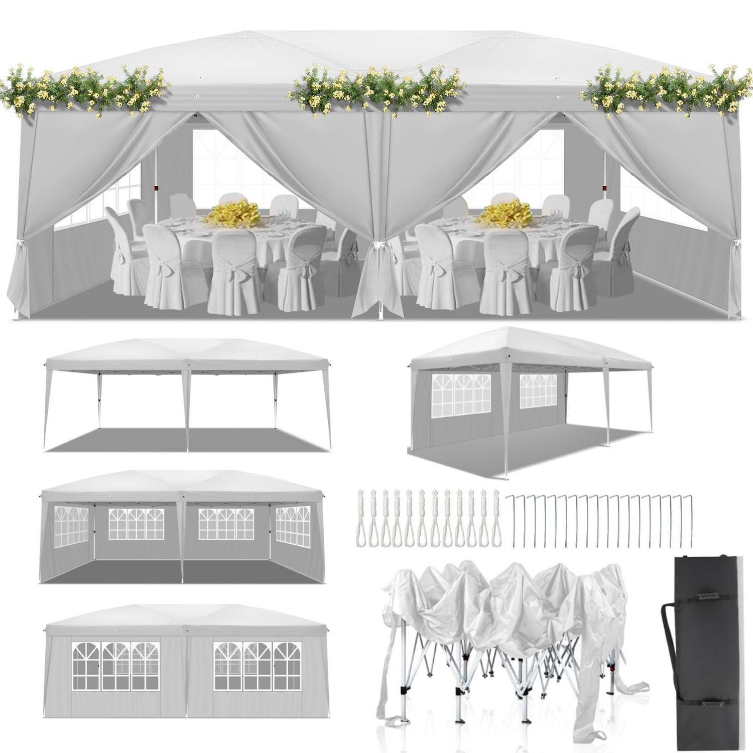Faltpavillon 3x6m Pop-up Wasserdicht Uv-schutz 50+ Mit 6 Seitenteilen