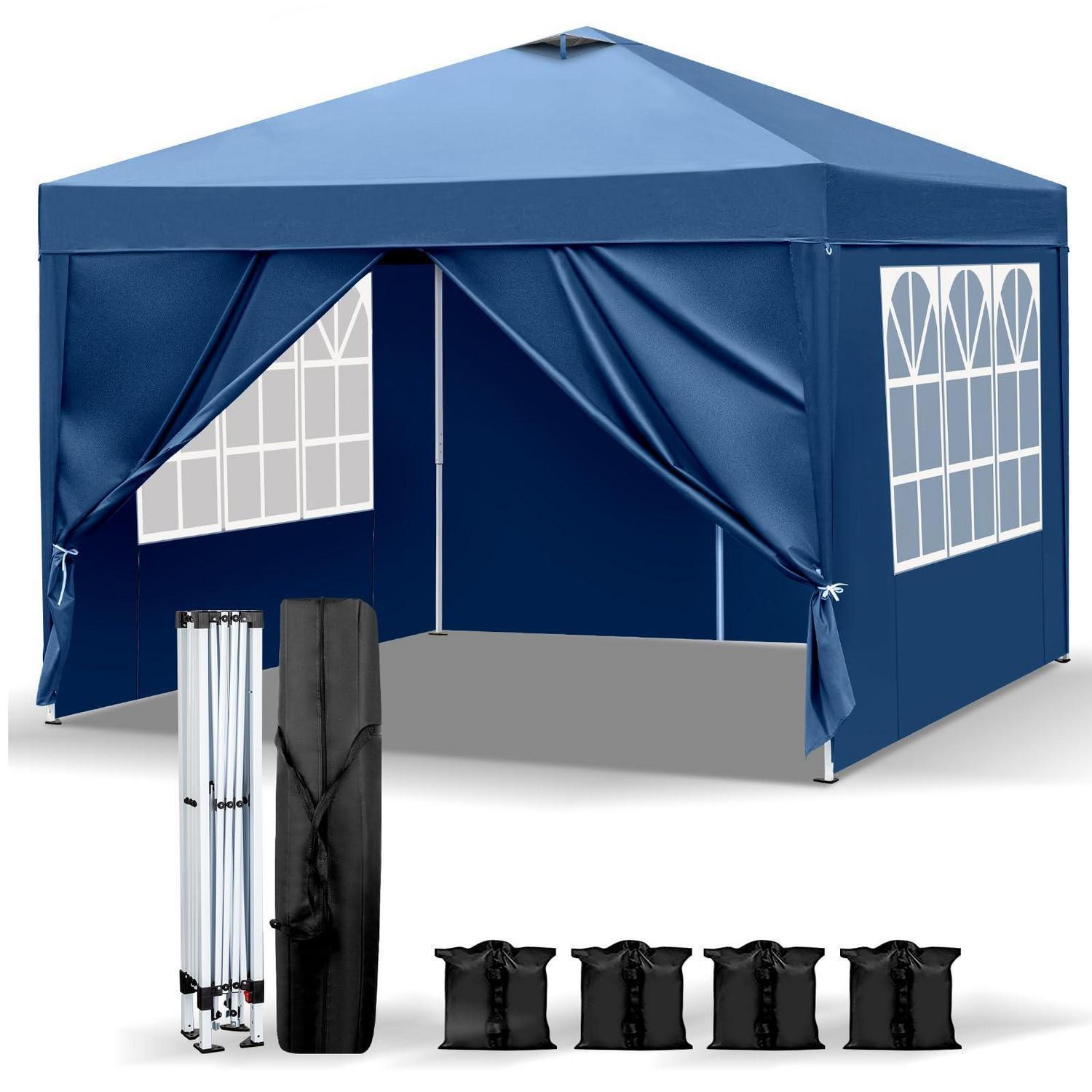 Faltpavillon 3x3m Pop-up Mit 4 Seitenteilen, Uv-schutz 50+, Wasserdicht, Blau