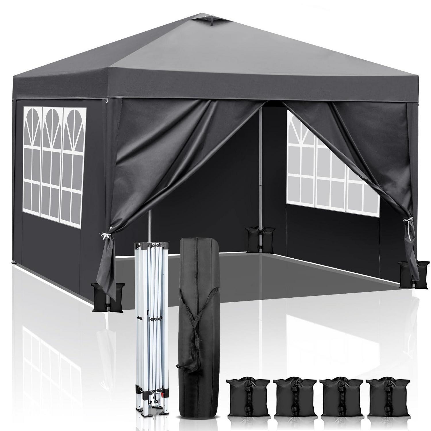 Faltpavillon 3x3m Pop-up Mit 4 Seitenteilen, Uv-schutz 50+, Wasserdicht, Dunkelgrau