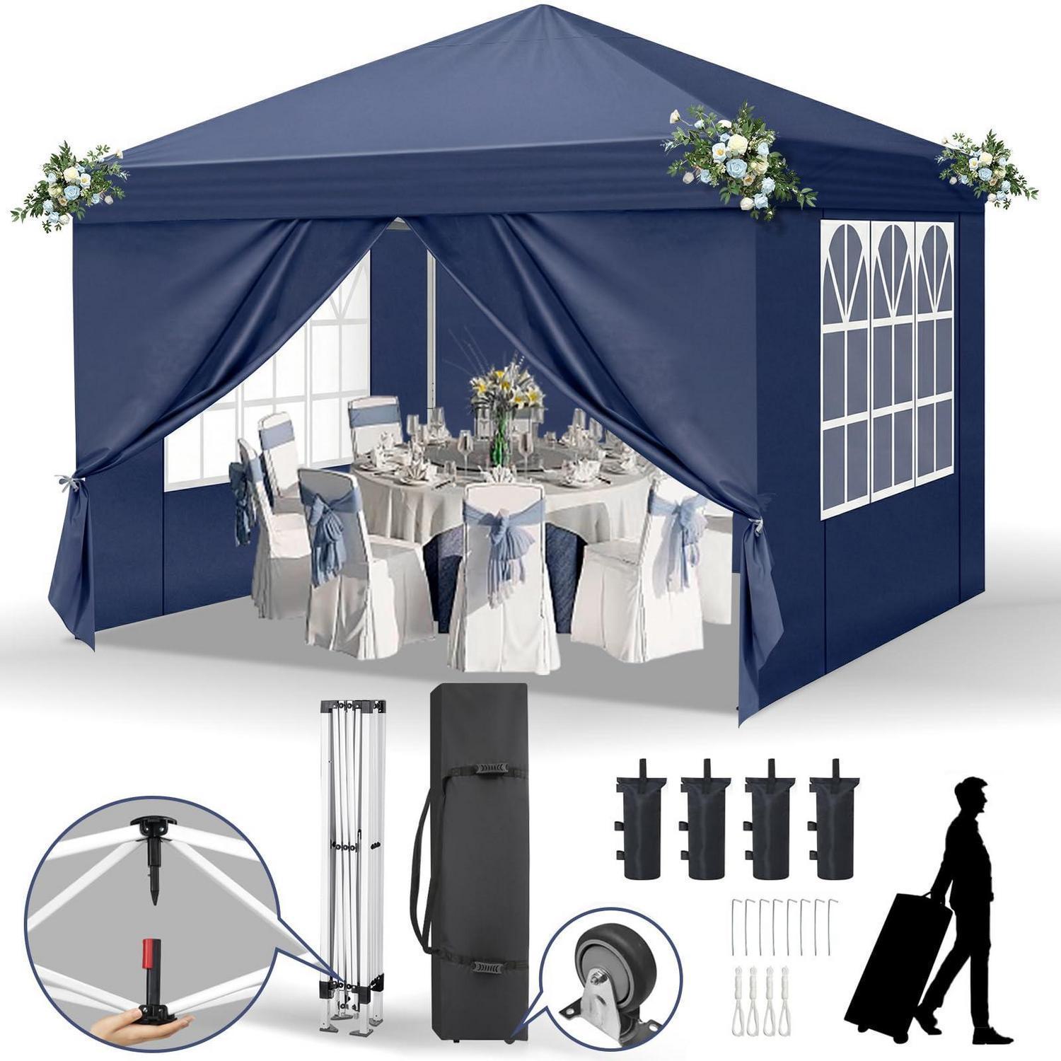 Faltpavillon 3x3m Mit 4 Seitenteilen, Wasserdicht, Uv-schutz 50+, Höhenverstellbar, Blau
