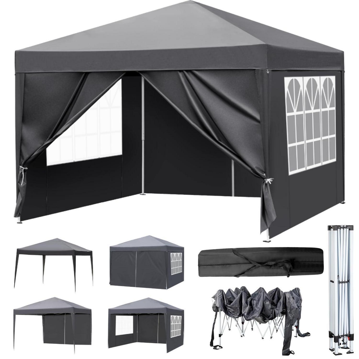 Faltpavillon 3x3m Wasserdicht, Uv-schutz 50+, Stahlrahmen, Mit 4 Seitenteilen