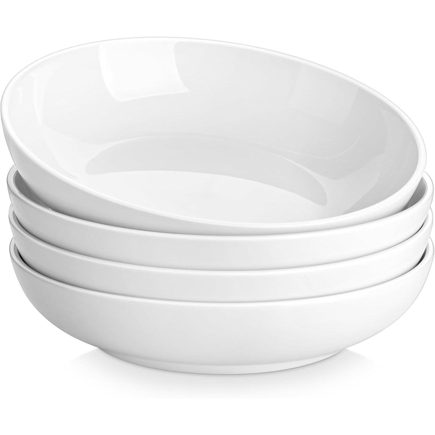 4er Set Tiefe Pastateller 22,5cm, Cremeweiß, Porzellan, 1250ml