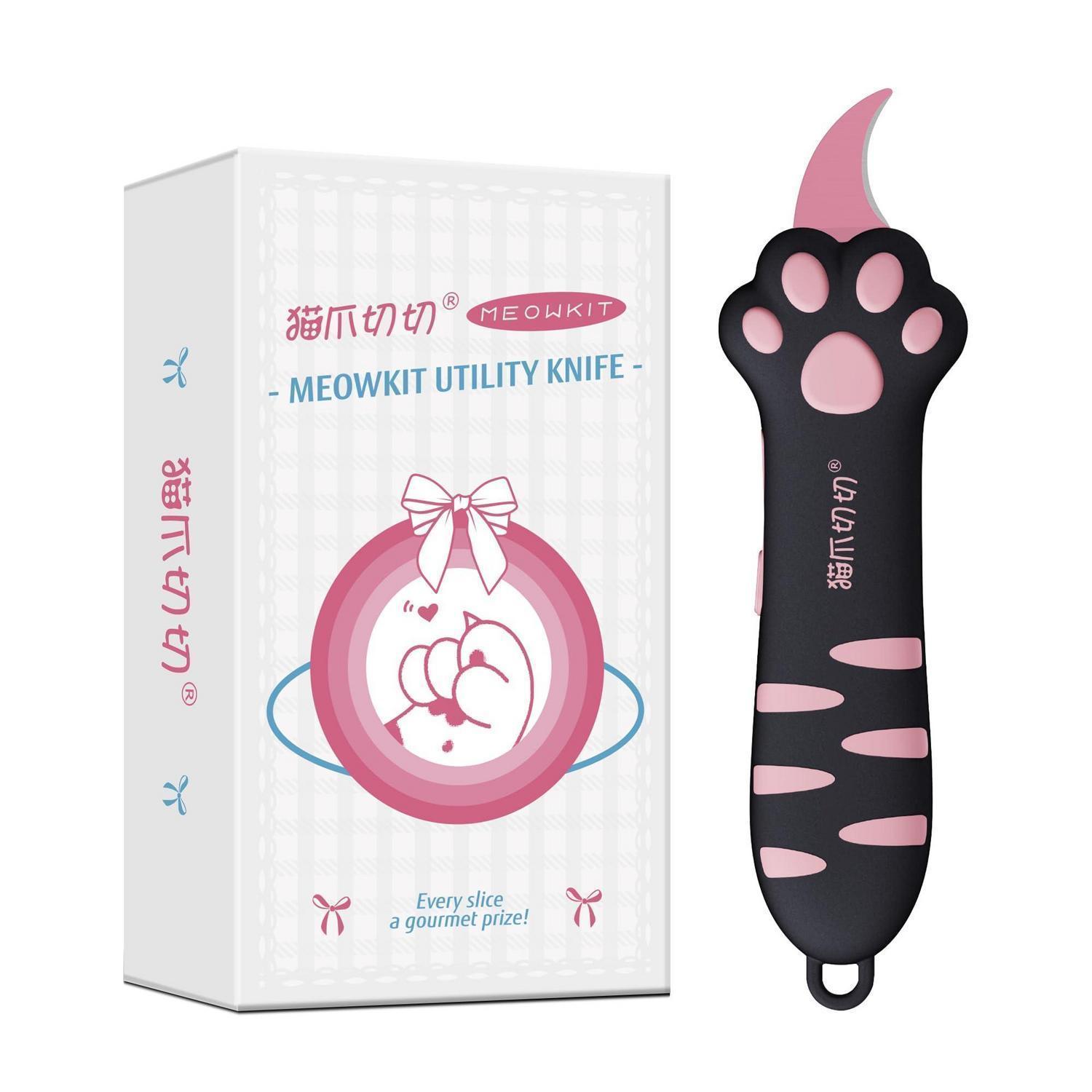 Cuttermesser Mit Katzenpfoten-griff, Edelstahlklinge, Schwarz&rosa, Antihaftbeschichtung