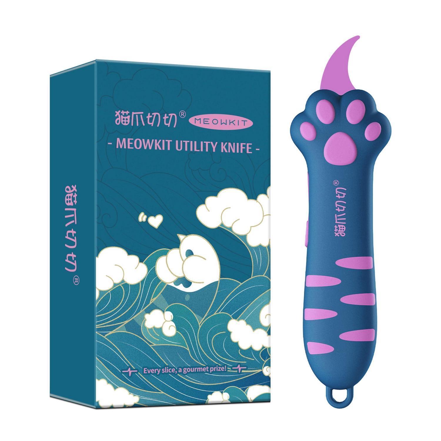 Cuttermesser Mit Katzenpfoten-griff, Edelstahlklinge, Pfauenblau, Kompakt, Ideal Für Pakete Und Umschläge