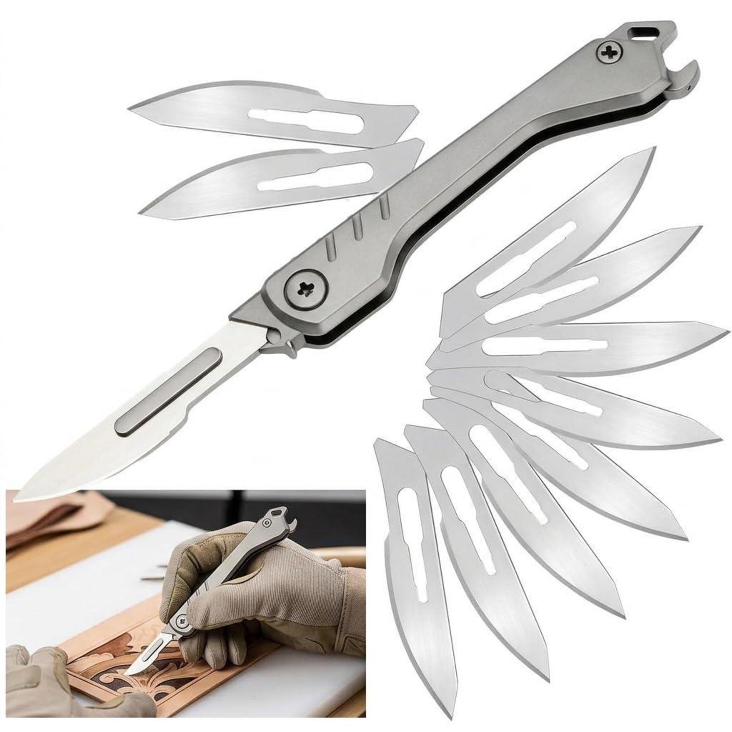 Mini Klappmesser Skalpell Mit 10 Ersatzklingen, Edelstahl, Für Diy & Outdoor