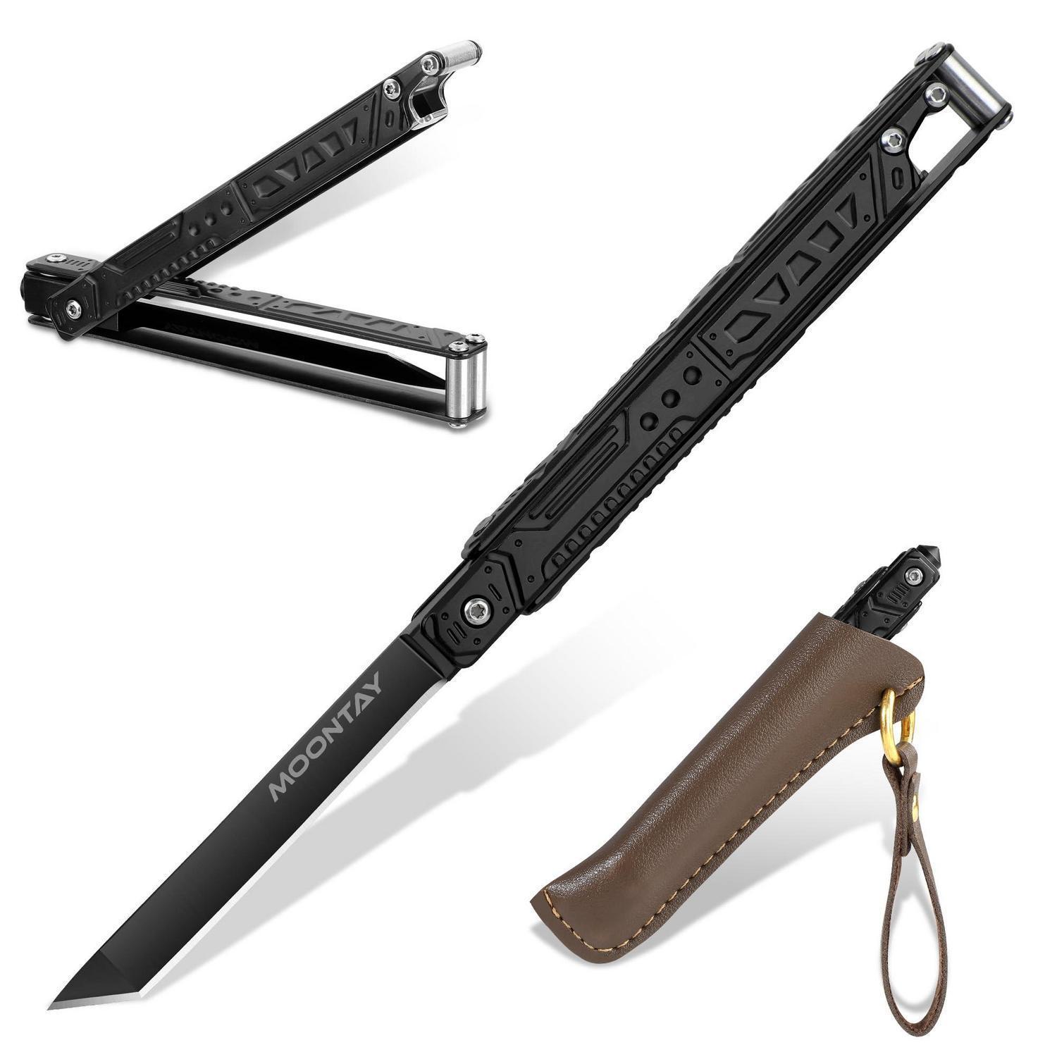 Taschenmesser Mit Glasbrecher Und Flaschenöffner, 440c Edelstahl, Robust, Schwarz