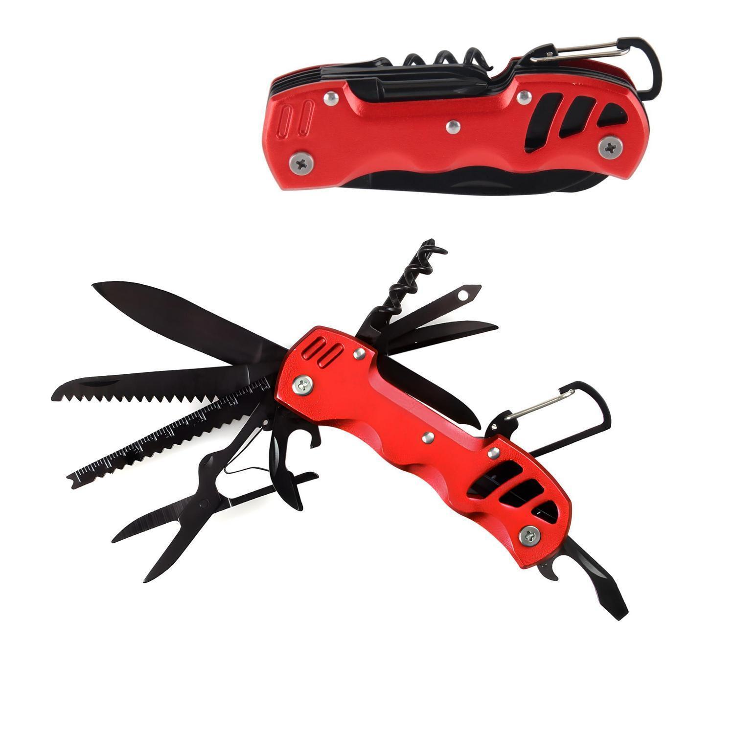 Multitool Taschenmesser 12-in-1 Mit Sicherheitsverriegelung Und Nylonscheide Rot