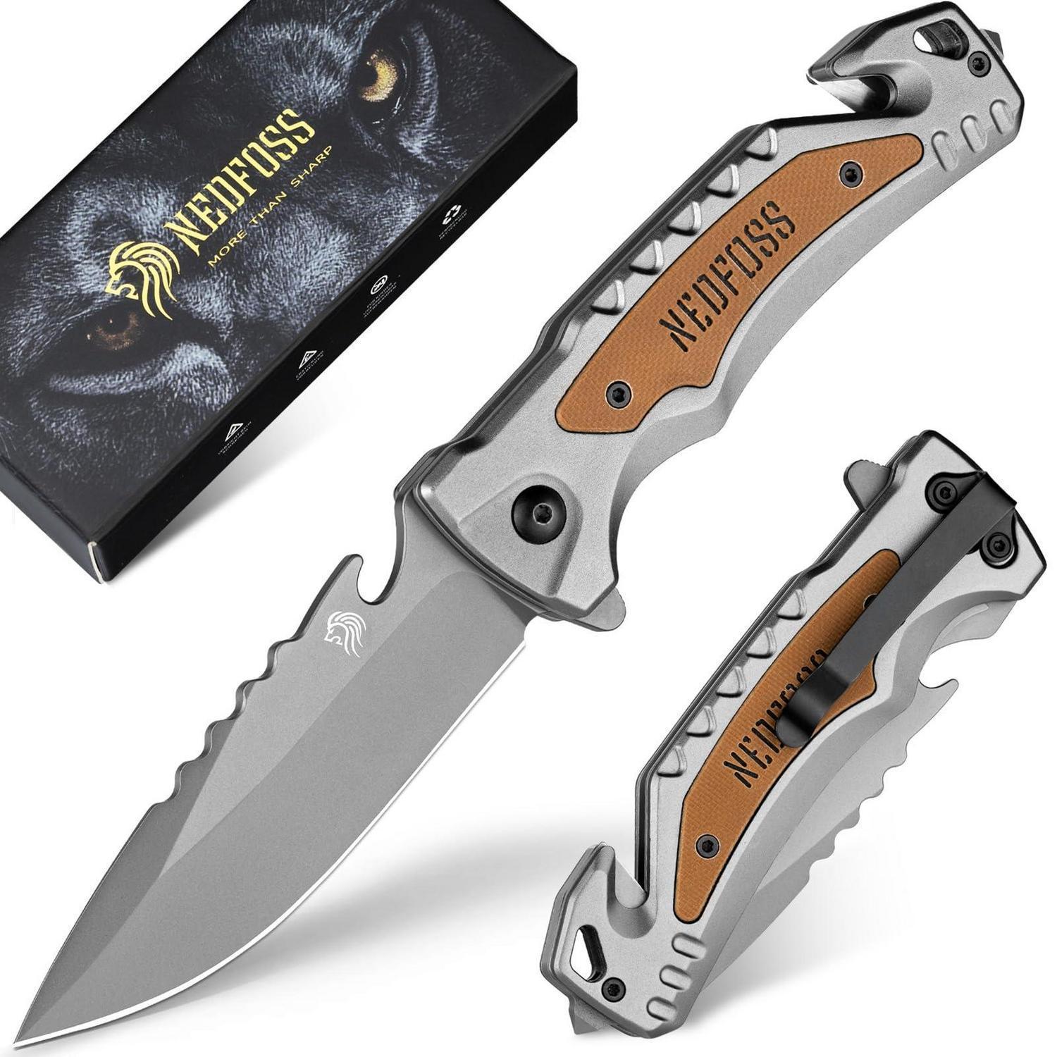Klappmesser Mit Gurtschneider, Glasbrecher Und Flaschenöffner, Einhandmesser Orange