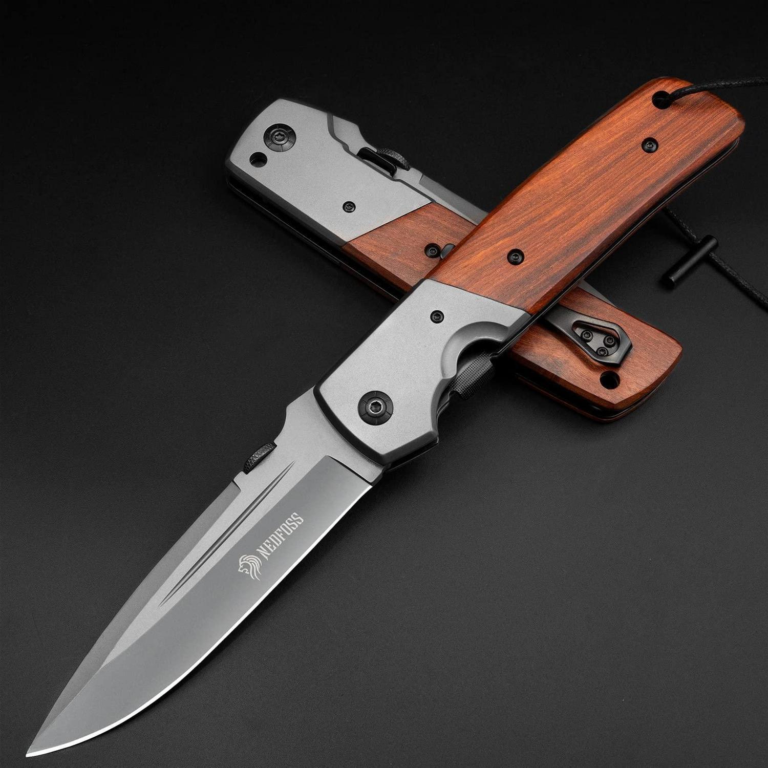 Großes Klappmesser 28cm Mit Holzgriff, Liner Lock & Gürtelclip