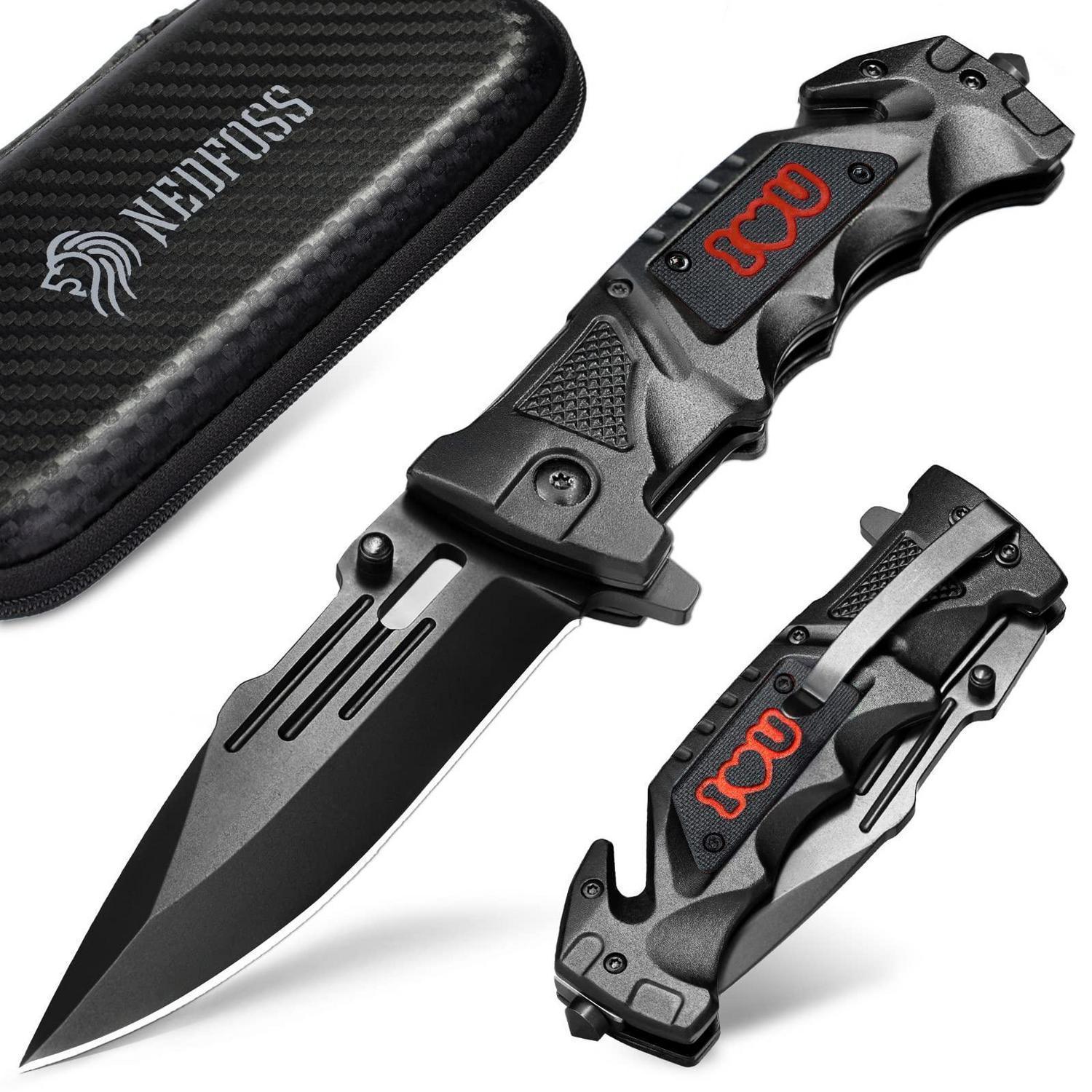 Klappmesser Mit Gurtschneider & Glasbrecher, Einhandmesser Mit Liner Lock & Clip