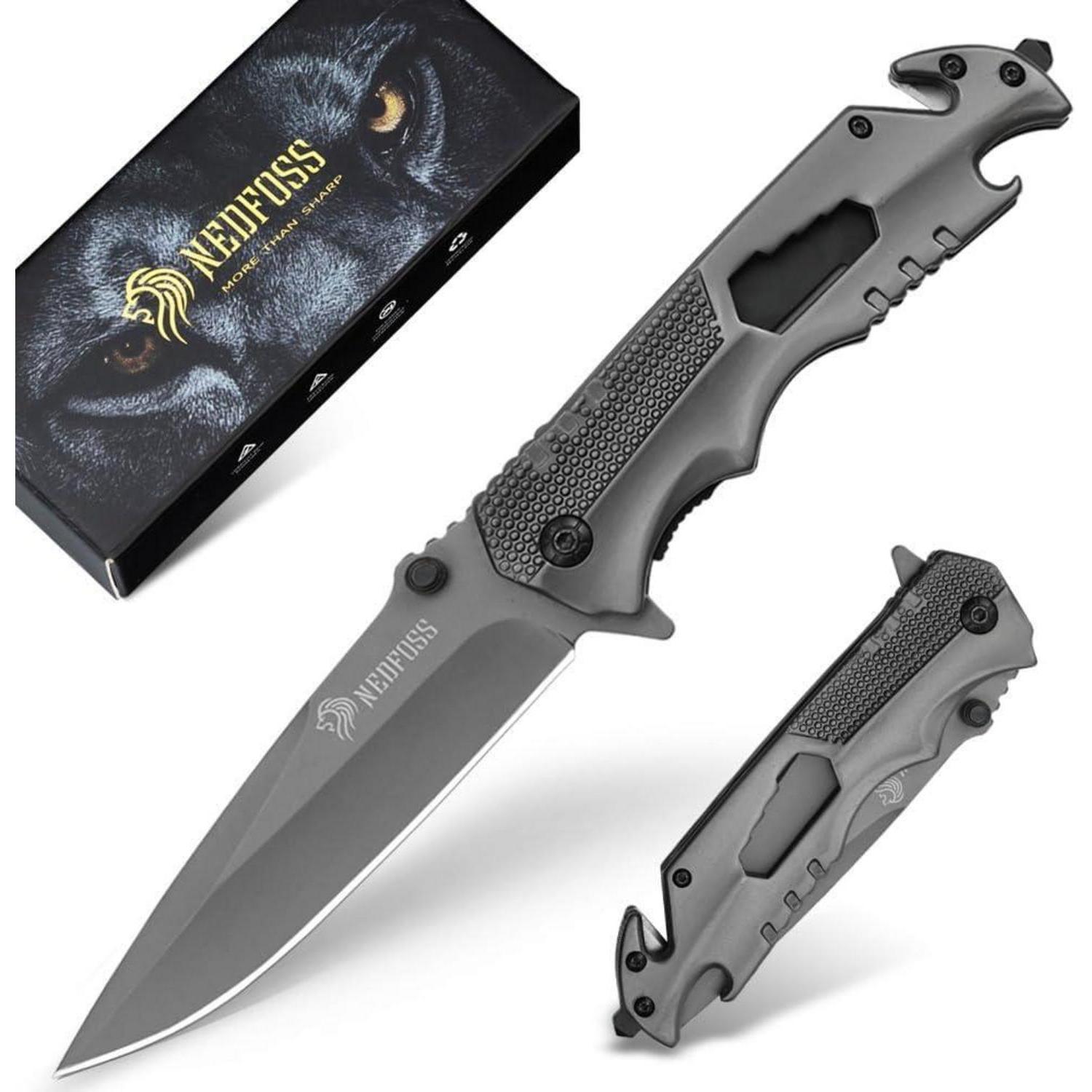Taschenmesser Mit Glasbrecher, Gurtschneider Und Flaschenöffner, Grau