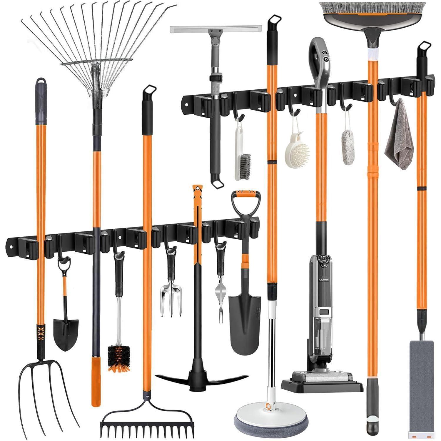 2er Set Besenhalterung Wand, Edelstahl Gerätehalter Mit 10 Haltern & 8 Haken, Schwarz