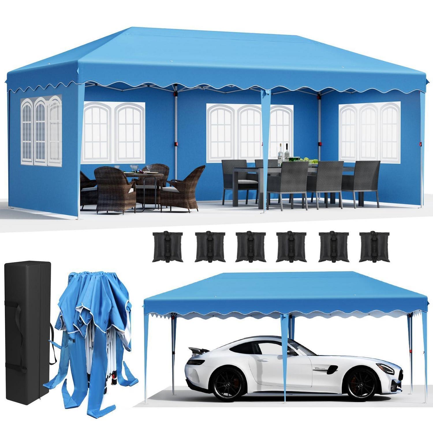 Faltpavillon 3x6m Wasserdicht Mit 4 Seitenteilen, Uv-schutz 50+, Blau