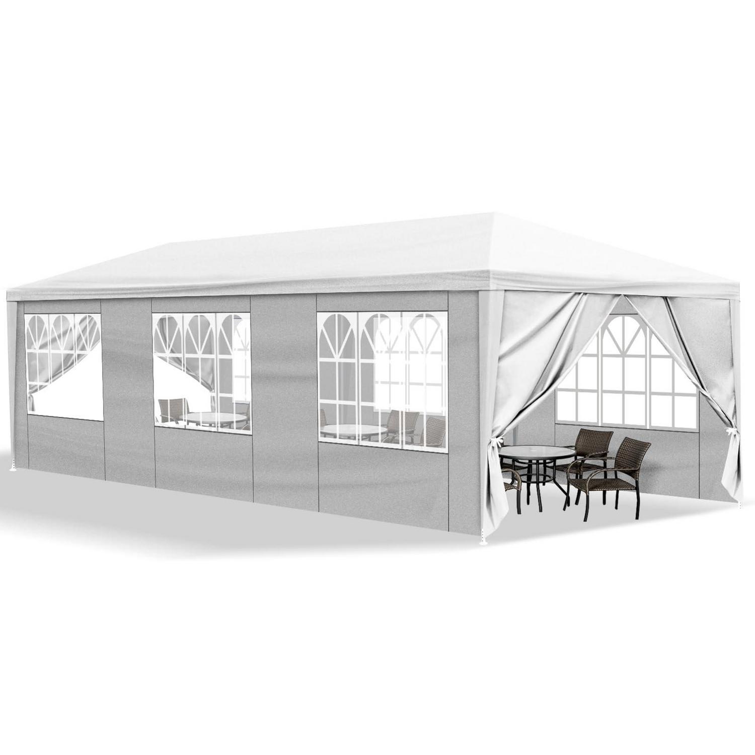 Pavillon 3x9m Wasserdicht Mit Uv-schutz Und Fenstern, Weiß