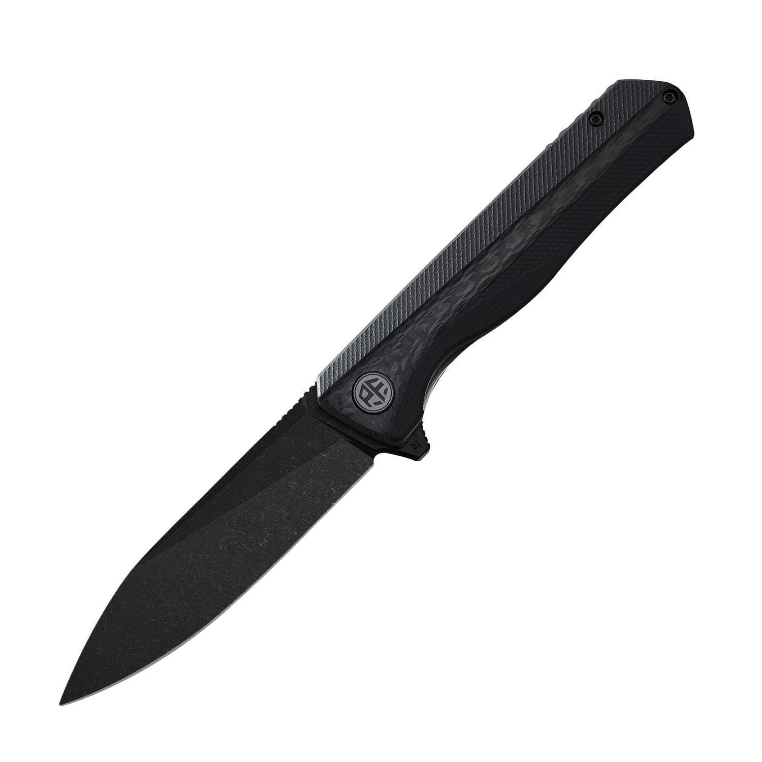 Klappmesser Mit D2 Klinge, G10 Carbonfaser Griff, Kugellager, Black Stonewashed