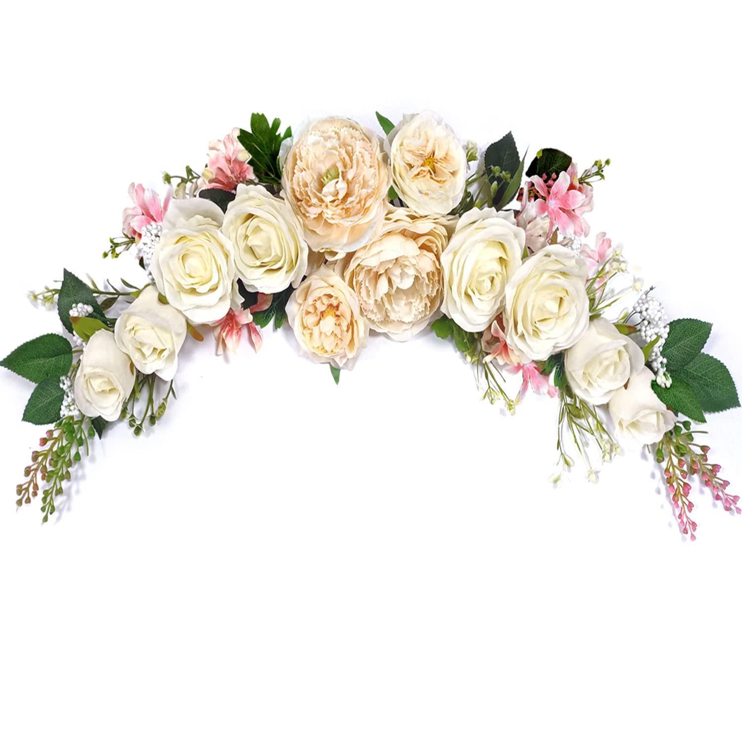 Künstliche Pfingstrosen Girlande 60cm Champagner & Elfenbein Für Hochzeit, Tür & Wand