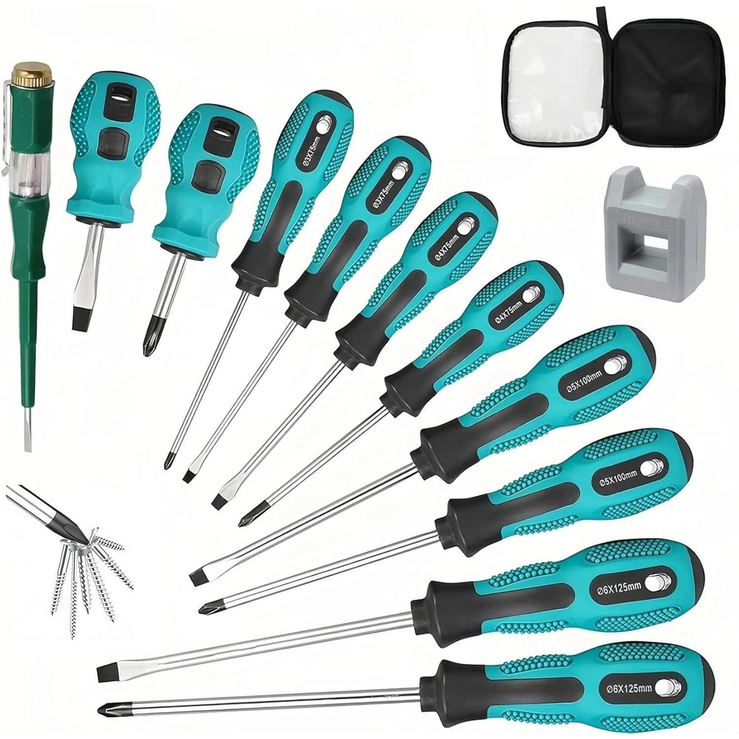 11-teiliges Schraubendreher-set Mit Magnetischer Spitze, Spannungsprüfer Und Tasche