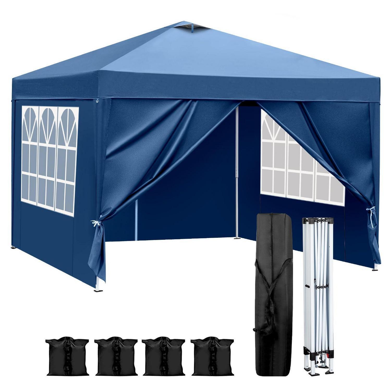Faltpavillon 3x3m Blau, Wasserdicht, Höhenverstellbar, Mit 4 Seitenwänden