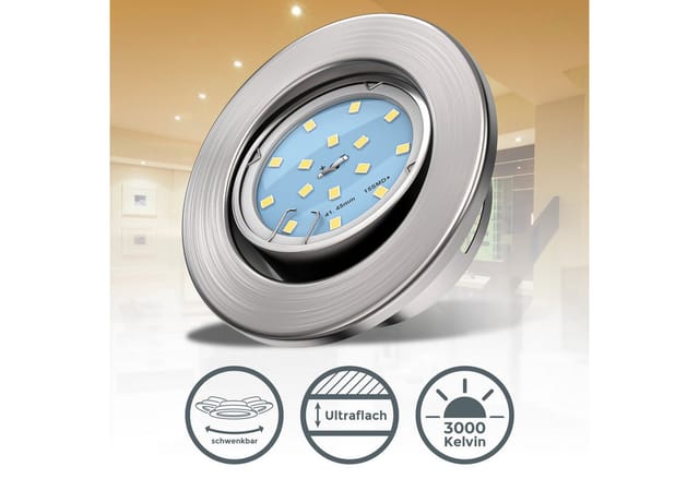 B.k.licht - Einbaustrahler 68mm 10er Set - 230V, 4,8W, 400lm, led, warmweiß, matt-nickel