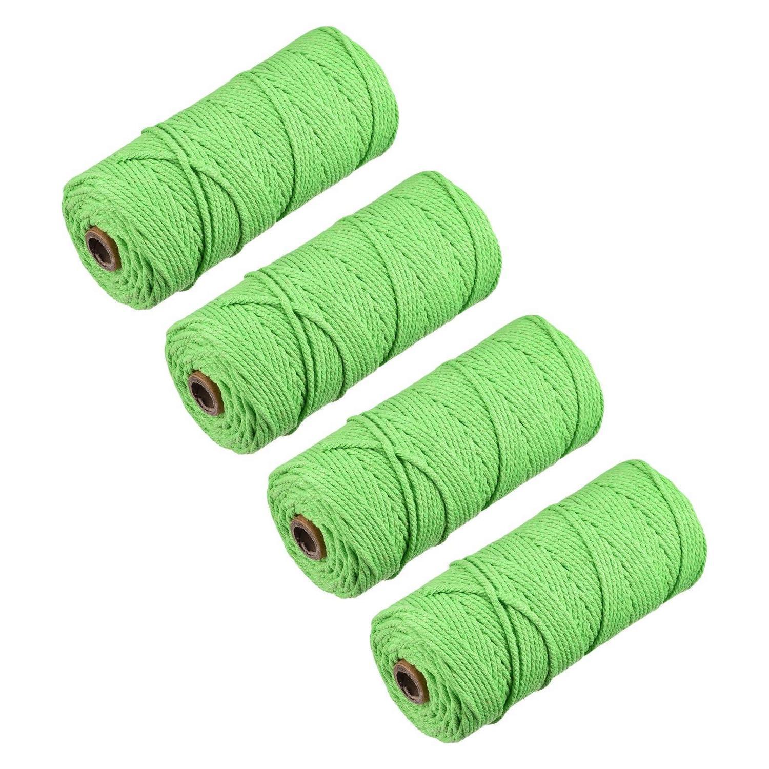 Makramee Garn 4er Set, 3mm X 100m Baumwollkordel, Fruchtgrün