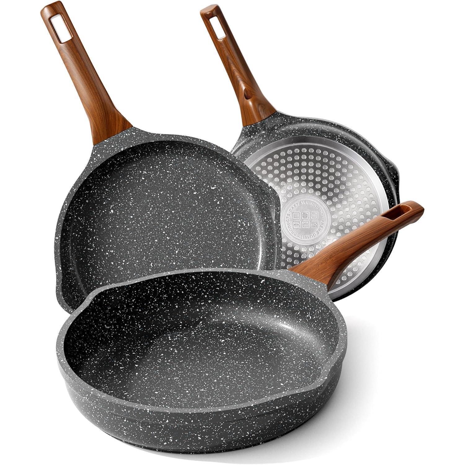 Induktions-bratpfannen-set 20/24/28cm, Antihaft, Granit-optik, Pfoa-frei