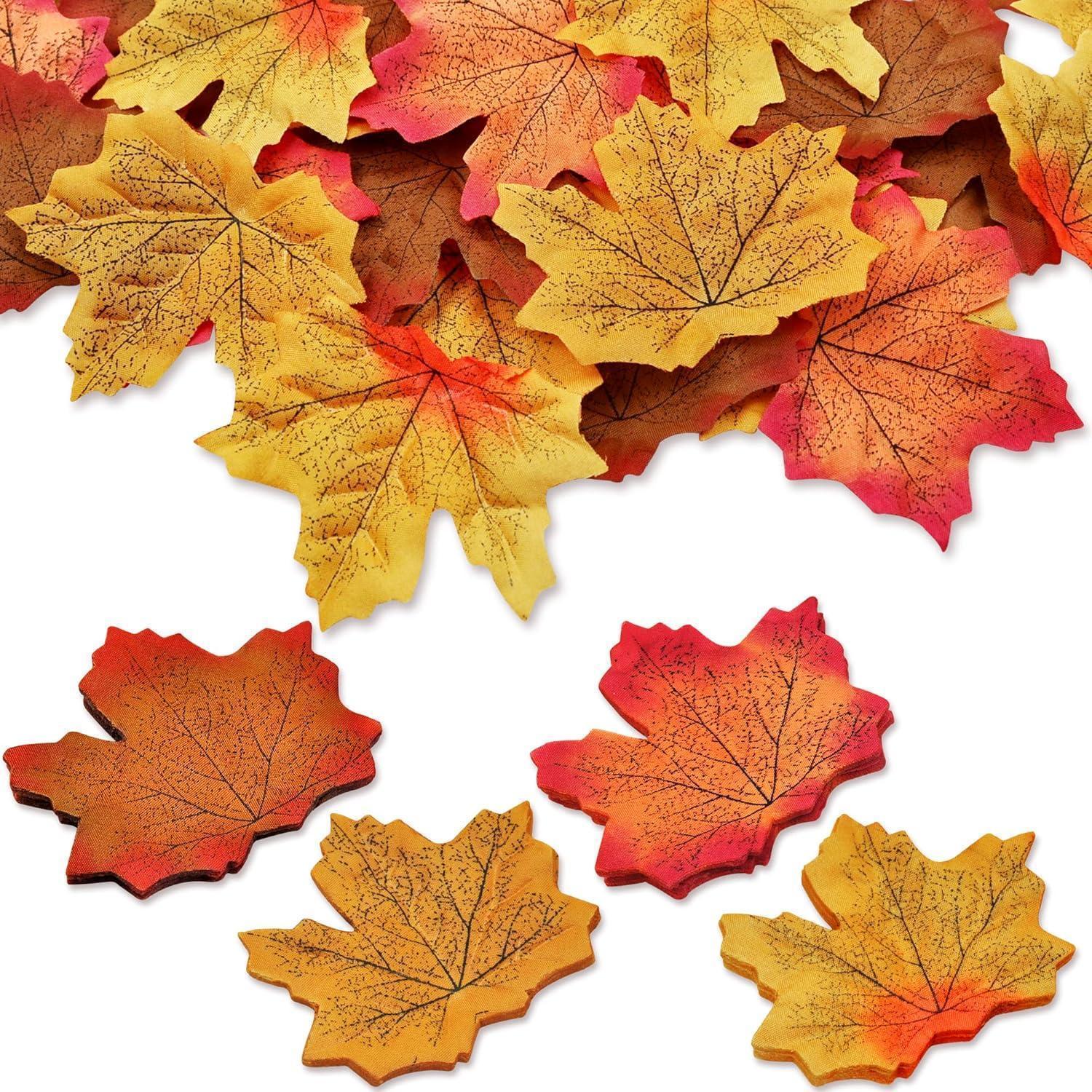 Künstliche Ahornblätter 200 Stück, 4 Farben, Herbstlaub Deko Für Halloween, Erntedankfest, Hochzeit