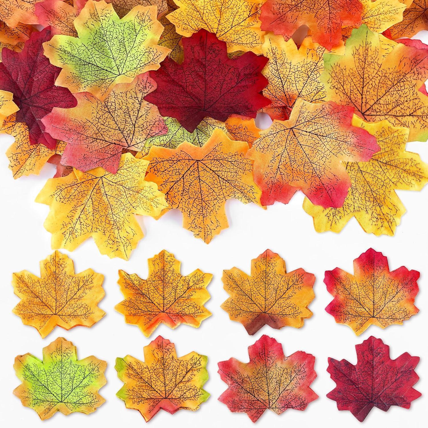 Künstliche Herbstblätter Deko 400 Stück, 8 Farben Ahornlaub Für Halloween & Erntedankfest
