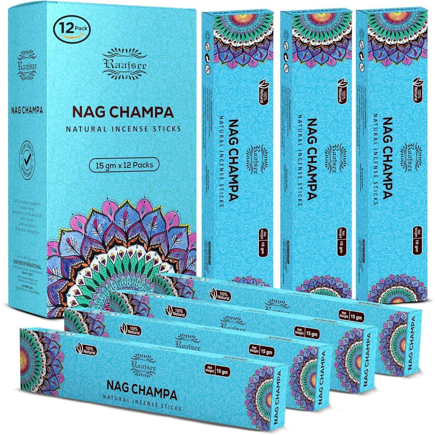 Natürliche Nag Champa Räucherstäbchen 12er Packung, 100% Bio, Handgerollt