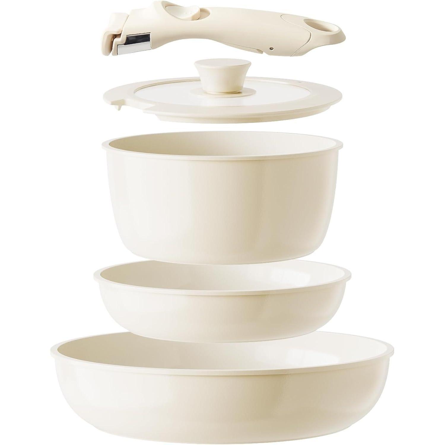 Keramik Kochgeschirr Set 5-teilig Mit Abnehmbarem Griff, Camping & Wohnmobil