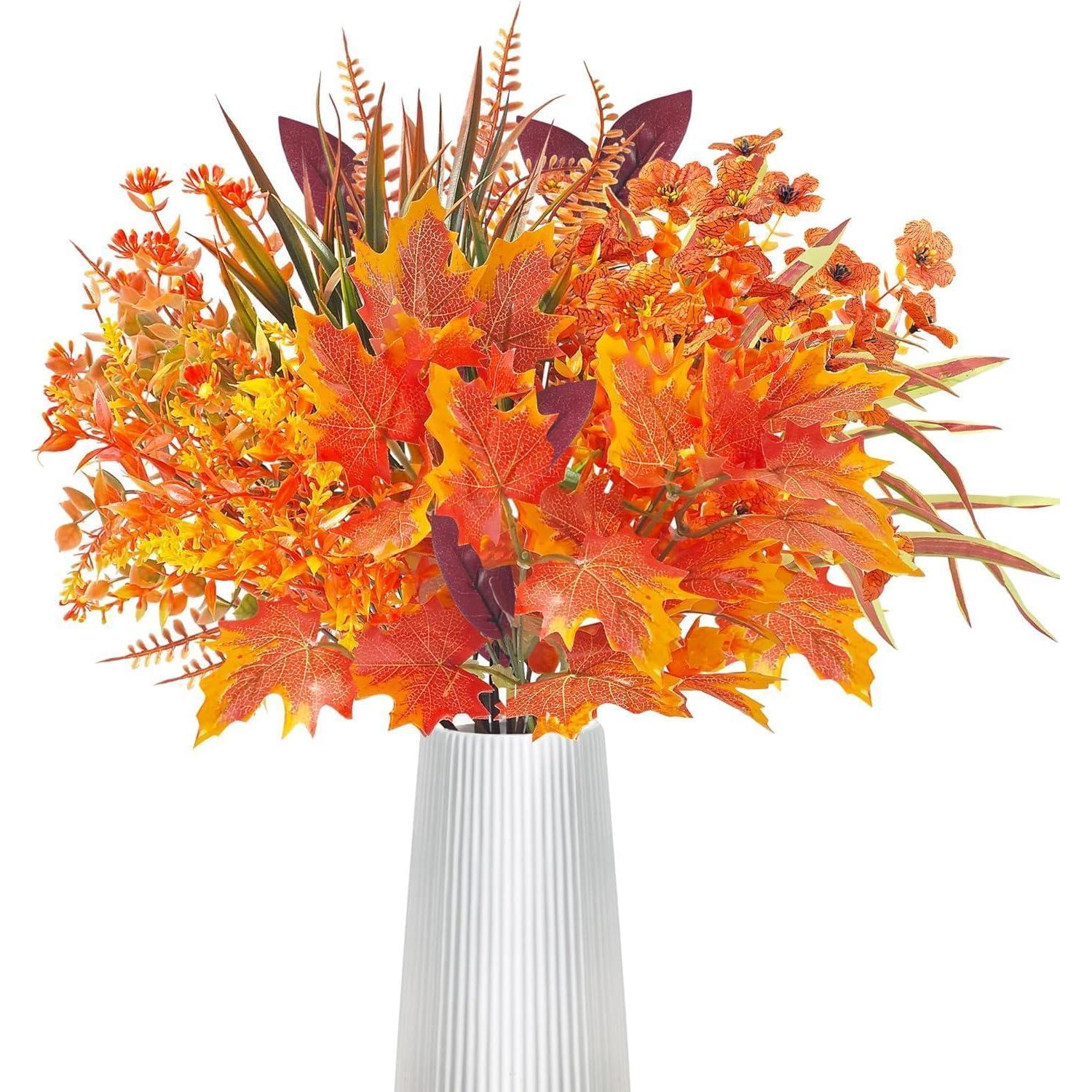 8 Bündel Künstliche Herbstblumen Deko, Künstlicher Herbststrauß Mit Ahornblättern, Eukalyptus, Für Innen & Außen