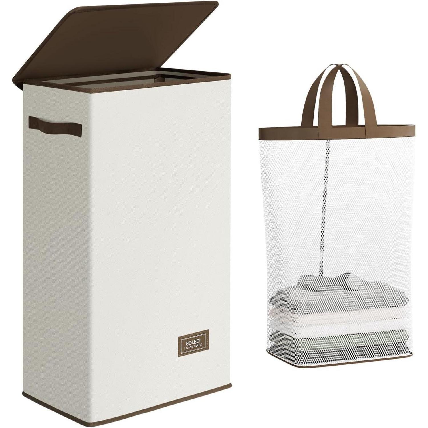 Wäschekorb Mit Deckel Und Wäschesack 70l Beige