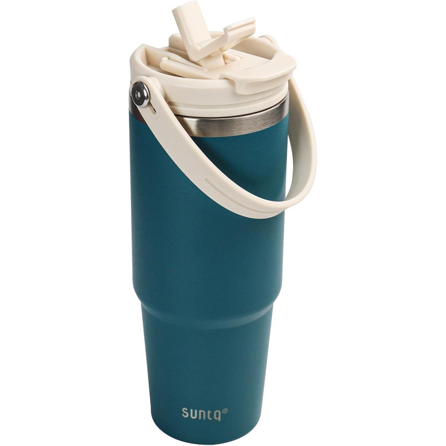 Isolierter Edelstahlbecher 850ml Mit Griff Und Auslaufsicherem 2-in-1-deckel, Blau