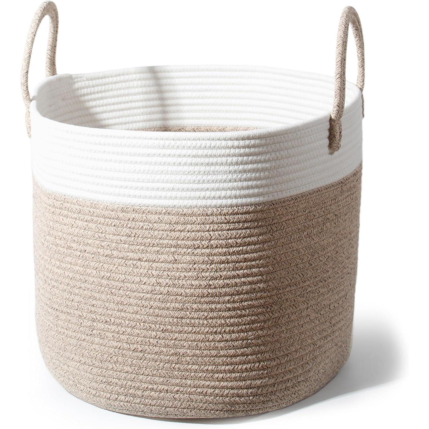 Wäschekorb Aus Baumwolle, Geflochten, Mit Griffen, D40xh34cm, Braun