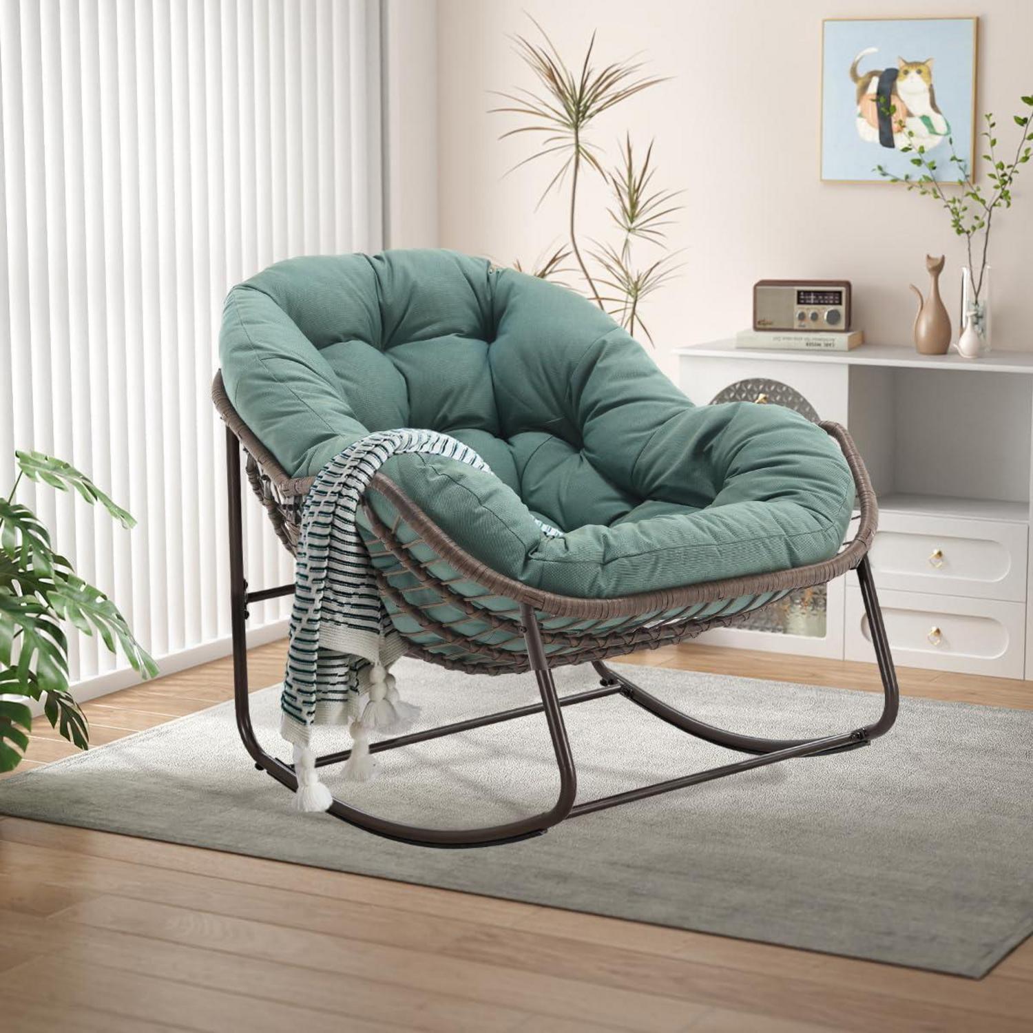 Schaukelstuhl Rattan Loungesessel Grün Für Innen & Außen