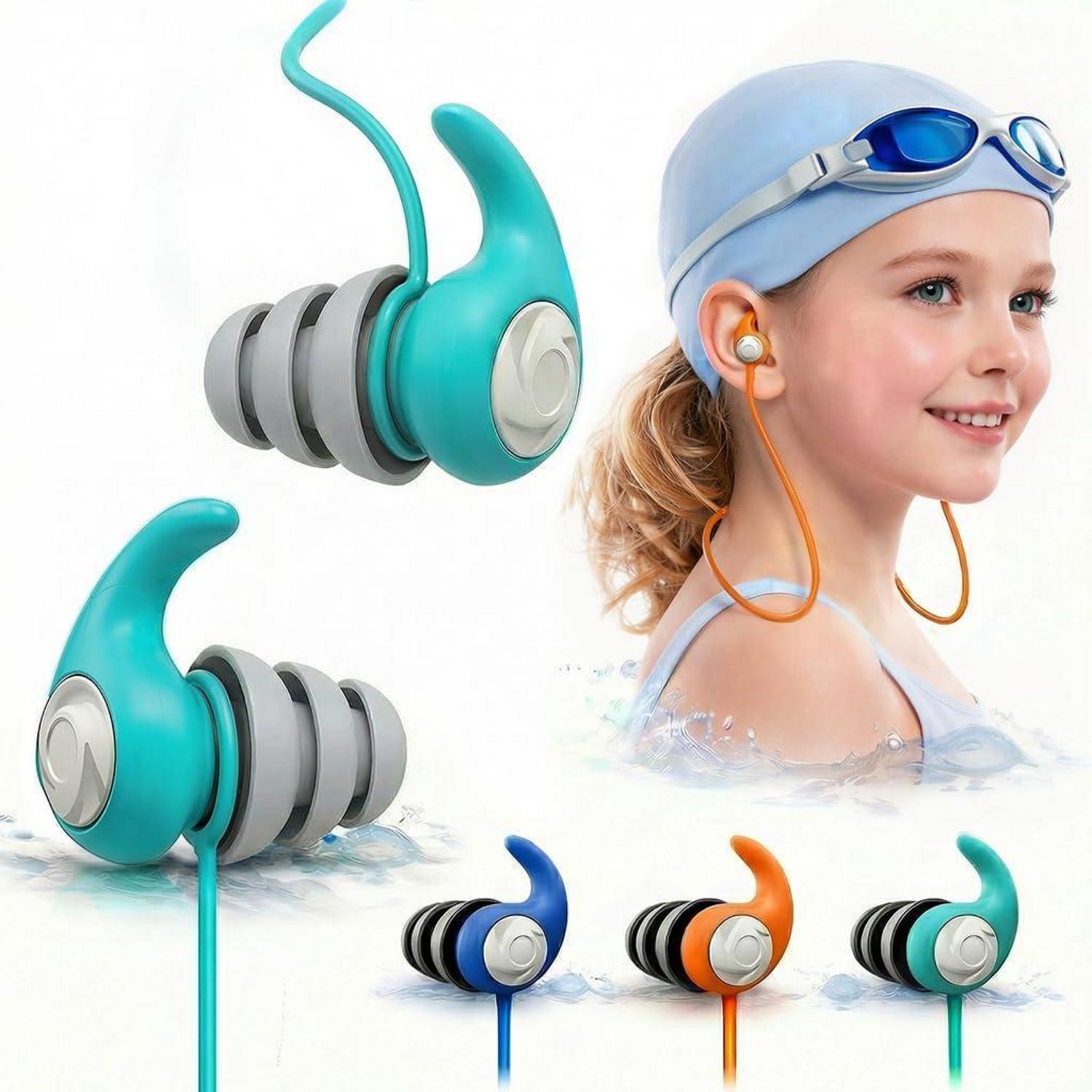 Schwimm Ohrstöpsel Für Kinder Mit Schnur, 3 Paar, Silikon, Wasserdicht, Wiederverwendbar